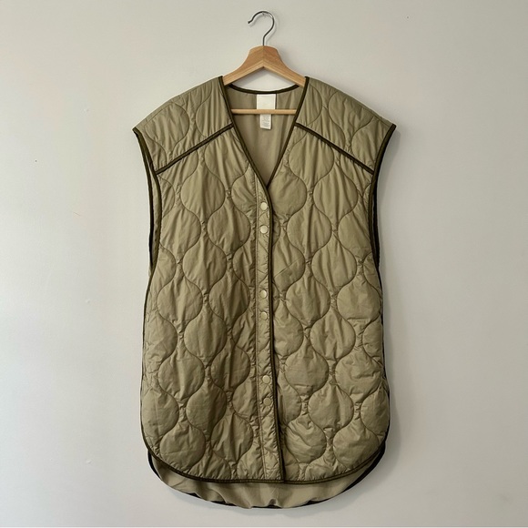 H&M Jackets & Blazers - H&M Quilted Oversized Longline Puffer Vest Khaki Green Size XS
